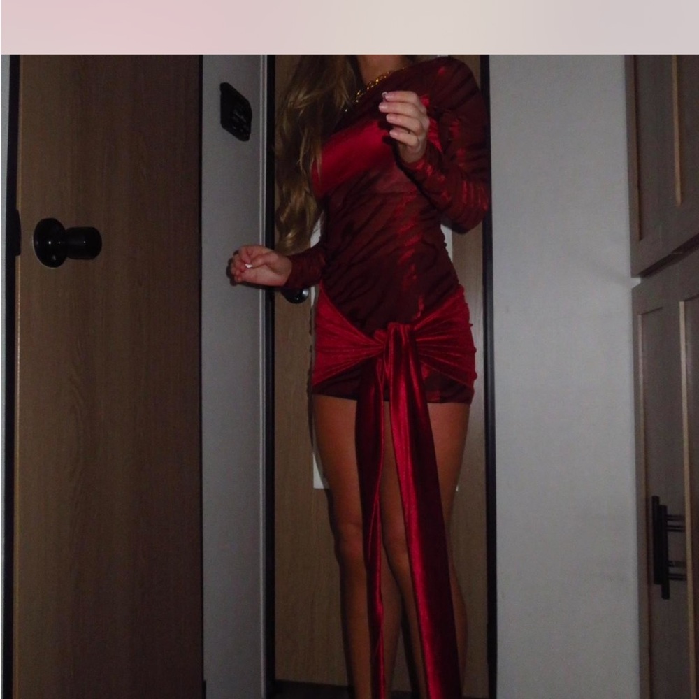 Red Satin Tie-Front Mini Dress